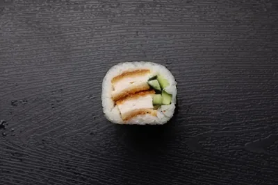 Chicken katsu and cucumber sushi roll.